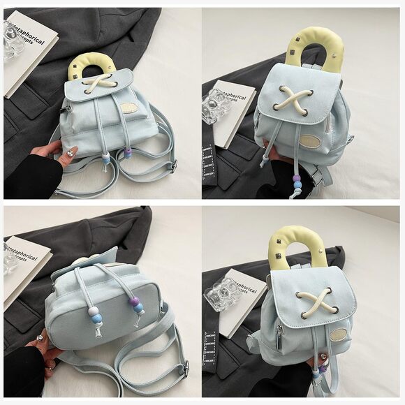 5633 Denim Backpack Drawstring Rucksack Casual Style Lightweight Daypack main image 6